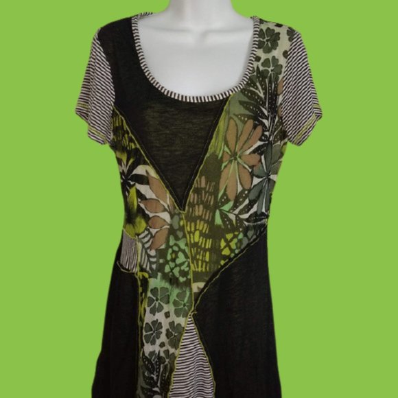 Mixed Media Black Green Dress Size Large